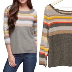 Moth Anthro Striped Wool/Cashmere 3/4 Sleeves Lightweight Knit Sweater M